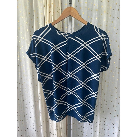 Ava Sky Hawaii Geometric Dolman Short Sleeve Snug Waist Stretch Blouse Top L - Picture 4 of 8